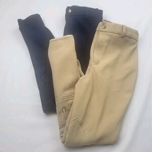 Tuff Ridder Ribbed Knee Patch Childres Pull On Breeches 2 Pair Blue-Tan 21"waist